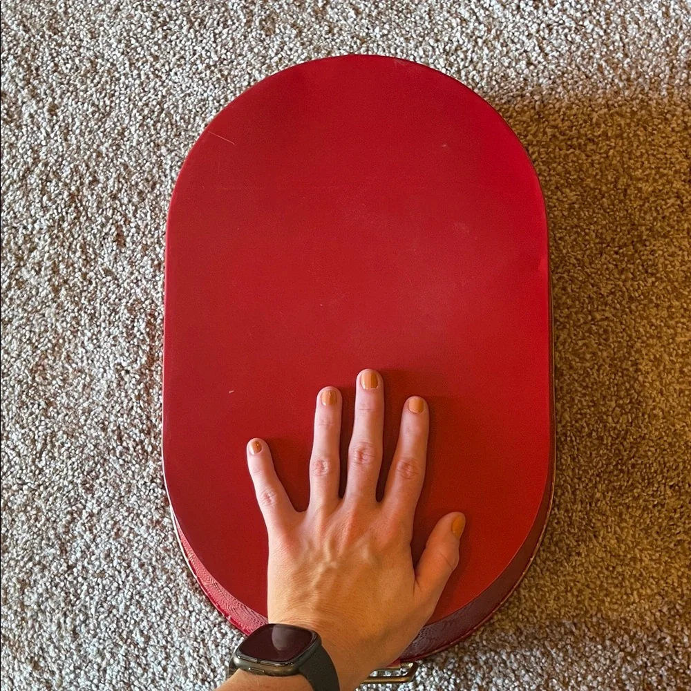 Decorative Red Metal Storage Tub with Gold Pattern